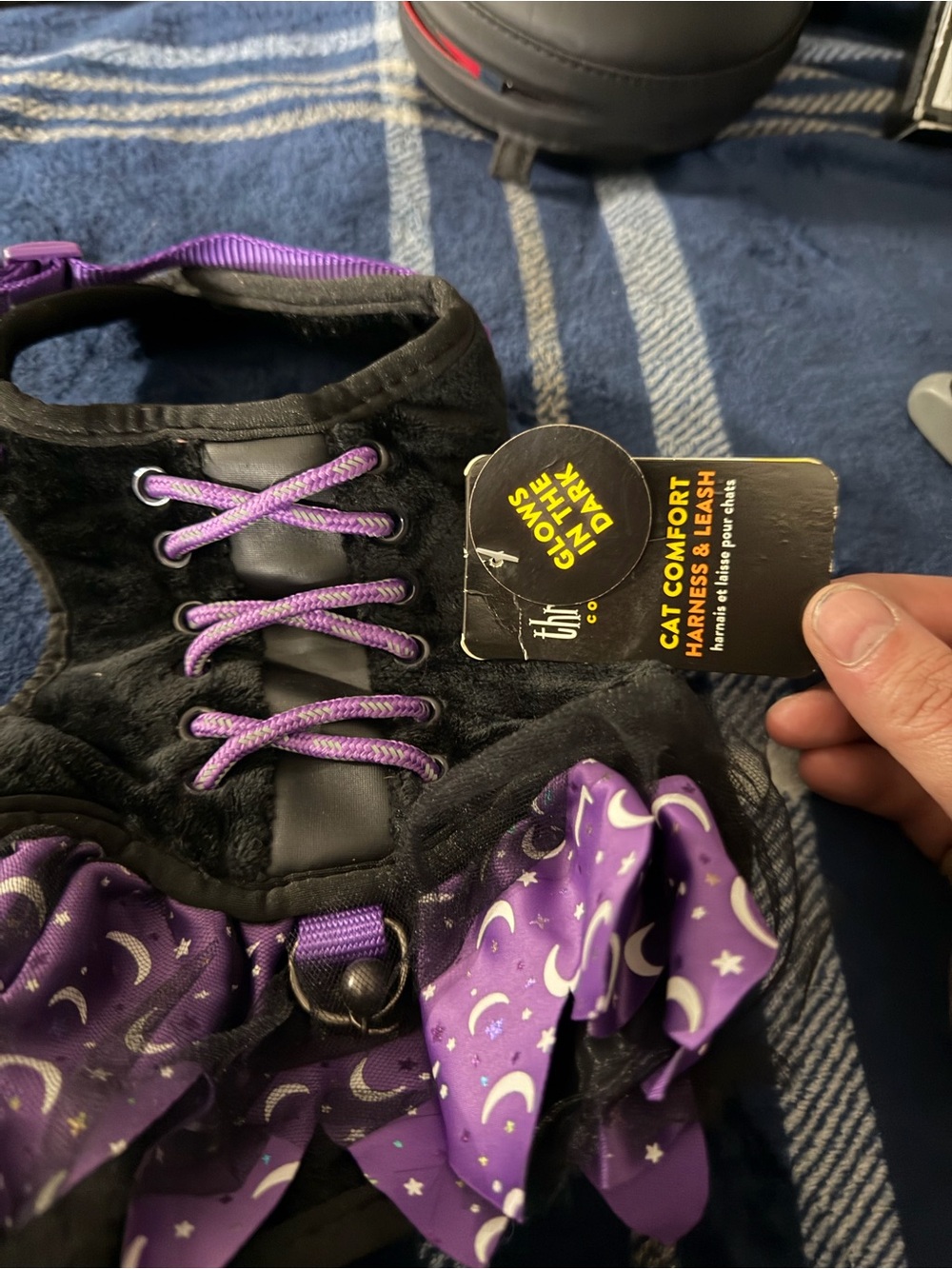 Halloween Kids Cat Comfort Harness & Leash Costume - Purple Moon Pattern